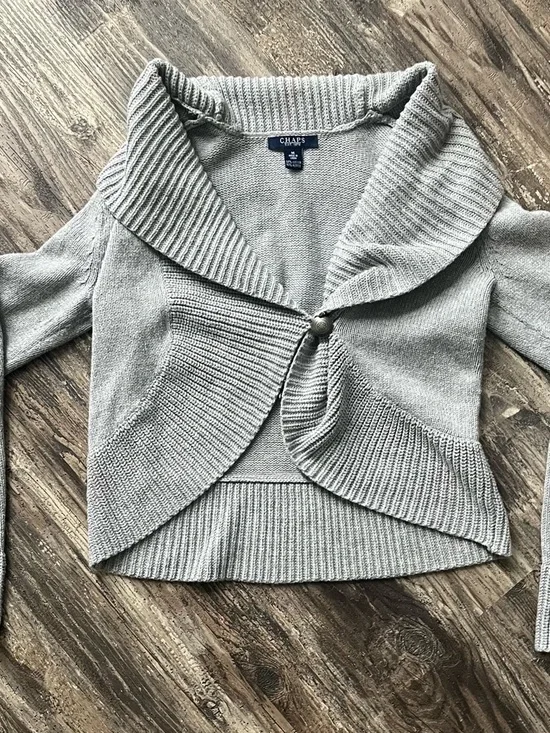 Chaps Light Gray Shawl-Collar Buttoned Cardigan - Picture 1 of 3